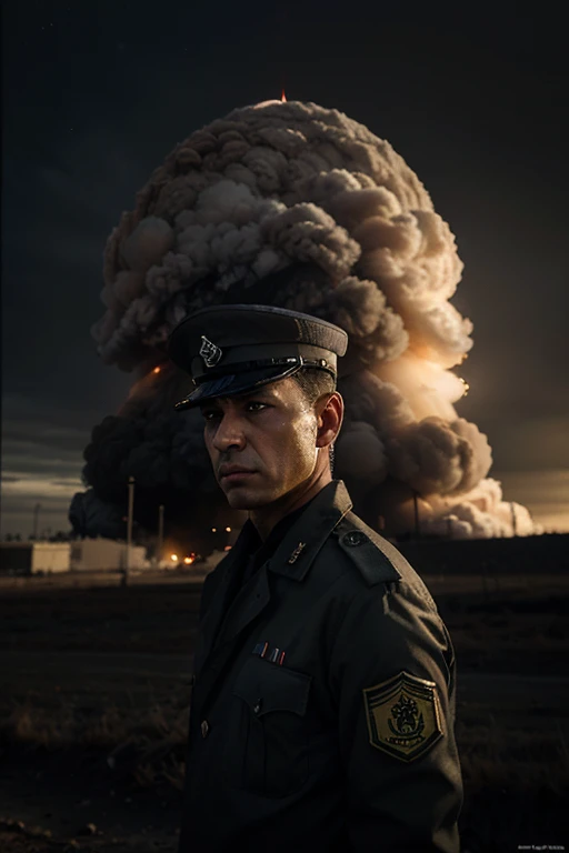 (old man:1.1),(man:1.1),(anarchist:1.1),(leader:1.1),(black military uniform:1.1),(destroyed village:1.1),(soldiers:1.1),(photograph),(detailed face and expression:1.1),(rugged appearance),(intense gaze),(war-torn backdrop),(ruined buildings),(smoke and dust),(crumbling infrastructure),(burnt-out vehicles),(debris scattered),(ominous atmosphere),(menacing soldiers),(uniformed soldiers in the background),(dark and moody lighting),(high contrast),(gritty and raw),(documentary style),(emotionally powerful),(powerful composition),(captivating story)
