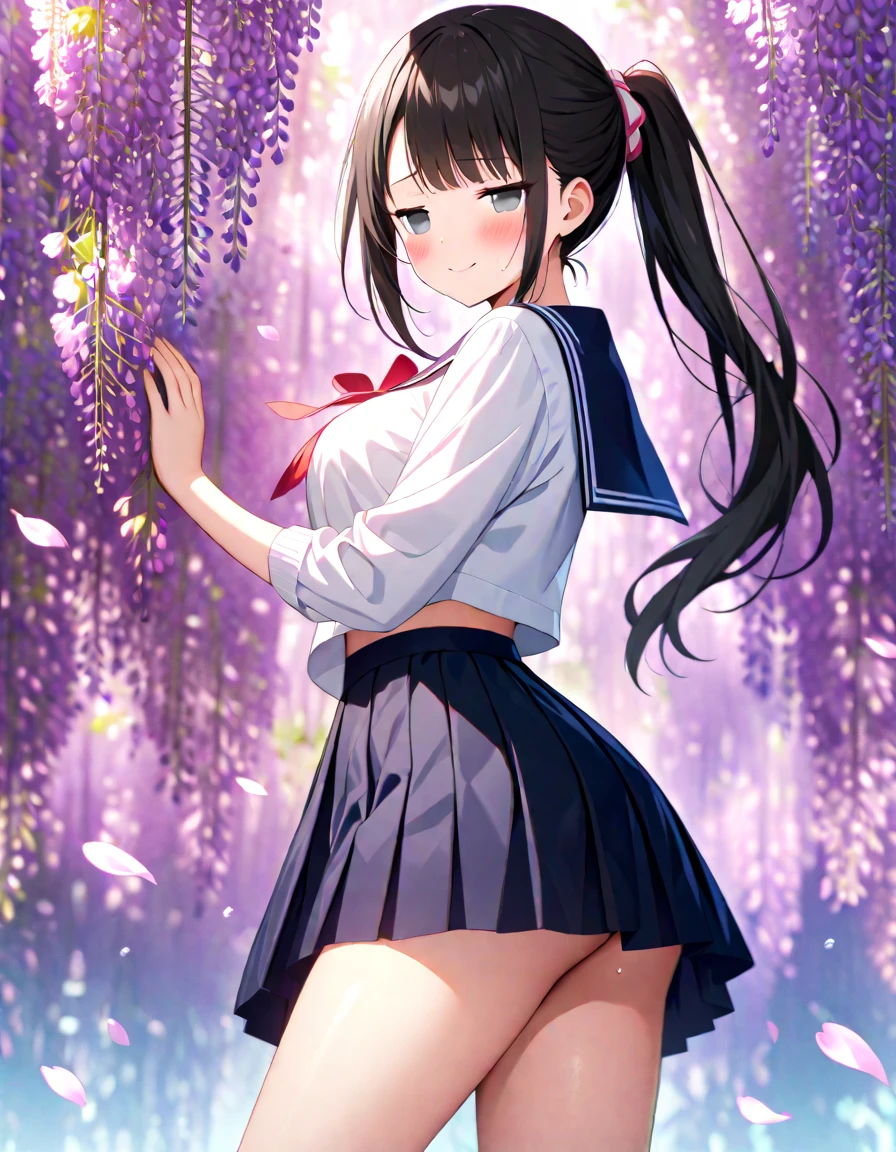 (masterpiece, highest quality, High resolution, realistic pictures, realistic skin:1.1),
(wearing a long-sleeved shirt with a collar:1.1),
1 Japanese girl, alone, beautiful eyes, shining eyes, embarrassed look, brown hair, medium long hair, university student, filming location park,
(She is wearing a black floral miniskirt: 1.5),
(Wearing plain black long boots: 1.5),
(Wearing a skirt fluttering in the wind: 1.5),
(slightly exposed pants: 1.5),
(Are standing: 1.5),
(Hand holding down skirt:1.5), (Are standing:1.5),
(simple purple satin panties:1.5),
(Not a Japanese pattern:1.5),
NSFW