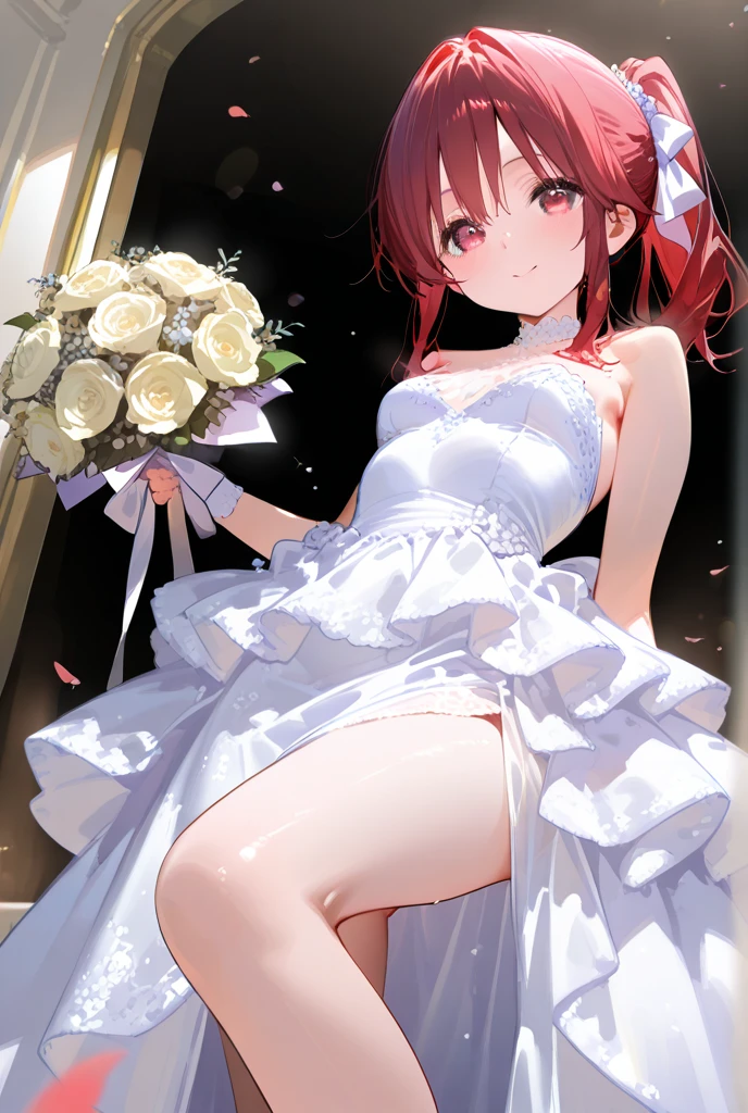 A girl, Wearing a wedding dress, White Wedding Dress, whole body, Slim, Long legs