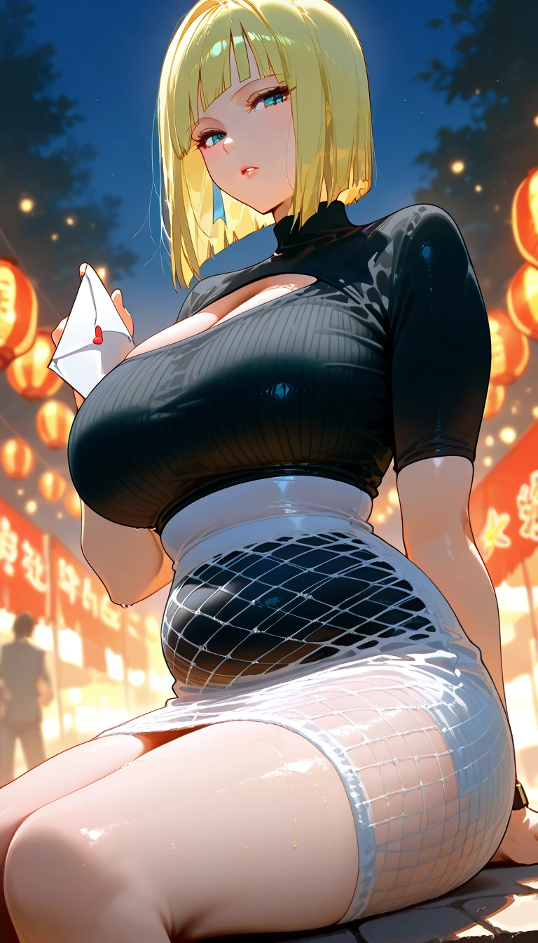 (masterpiece, best quality) detailed, Wearing black tights , Blonde ,elegant, (Fox ears),Red Eyeshadow, Chinese element pattern,thigh,漏出thigh,White shirt,Open chest,Chest leakage,Large Breasts