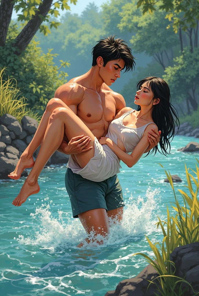 portrait,(NSFW 0.75) (one muscular man and one woman, hugging each other))((touching eachother, kissing))((muscular man, pose)) ,very very big breast, soft nylon sexy , orange , pink ,teal,red, yellow flower colour ,flower design modern light white wedding dress, colorful, flower armor, good anatomy, best quality, (((masterpiece))), high quality, realist, best detailed, details, realist skin, skin detailed, underboobs, beautiful posing under a fairy tale of exotic magic,, girl immersed in water , soaked, meadows background , bokeh effect , chubby , sleeping in bed, t,off shoulder, wearing style,(huge perky breasts, deep cleavage, thick thighs, multi chain jewellery ),(wearing jewellery on )(big buttocks and looking back) white wedding dress