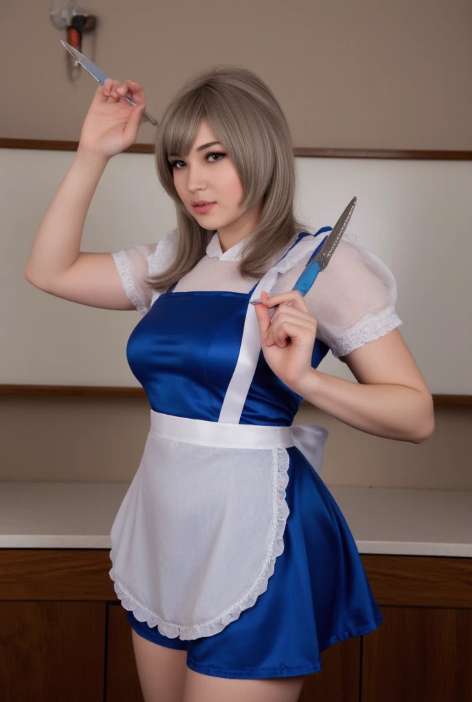 Anime white hair blue eyes,Maid costume,High Leg Raise,