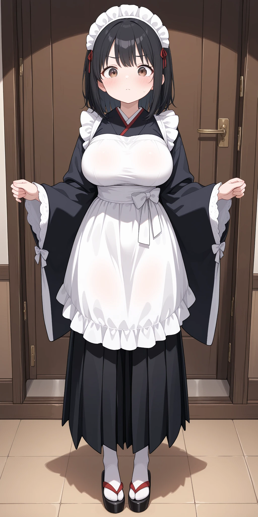 highest quality,wonderful,finely,extremely detailed CG Unity 8K wallpaper, (1 girl,black hair, blue eyes,side ponytail), (huge breasts:1.1), (nun:1.3), (open mouth:1.2), (long tongue:1.2), (mouth drool:1.2), (black stockings:1.1),(Thighs),(constriction)