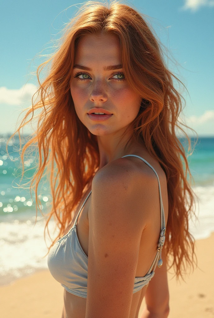 masterpiece, best quality, cinematic photo,  
digital artwork illustration ,
beautiful 22yo  woman, pale skin,
german, smileing,
feminine physique, sunset

shirt, colorful bikini 
 dark ginger hair,
large breasts,
bright eyes,
erotic,
beach background,
dark illustration style,
(8k, cinematic composition, photorealistic, sharp focus), elaborate background, cinematic, rule of thirds,
backlight,
dslr,
film grain,
intricate details, no extra limbs, no extra fingers