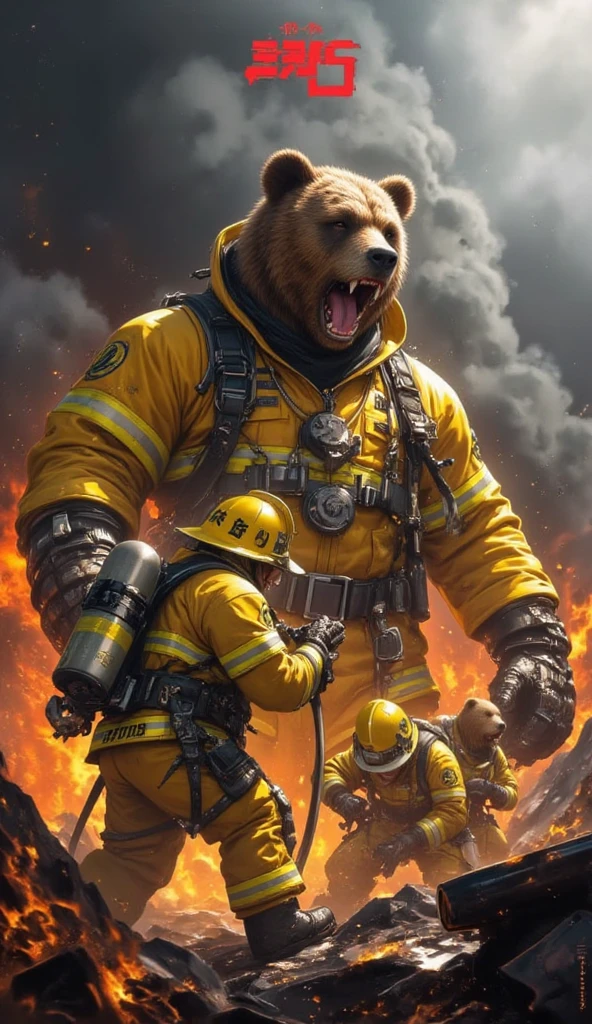 Furry slender Anthropomorphic albino moose blue eyes hyper bulge split hoof firefighter water hose burning building