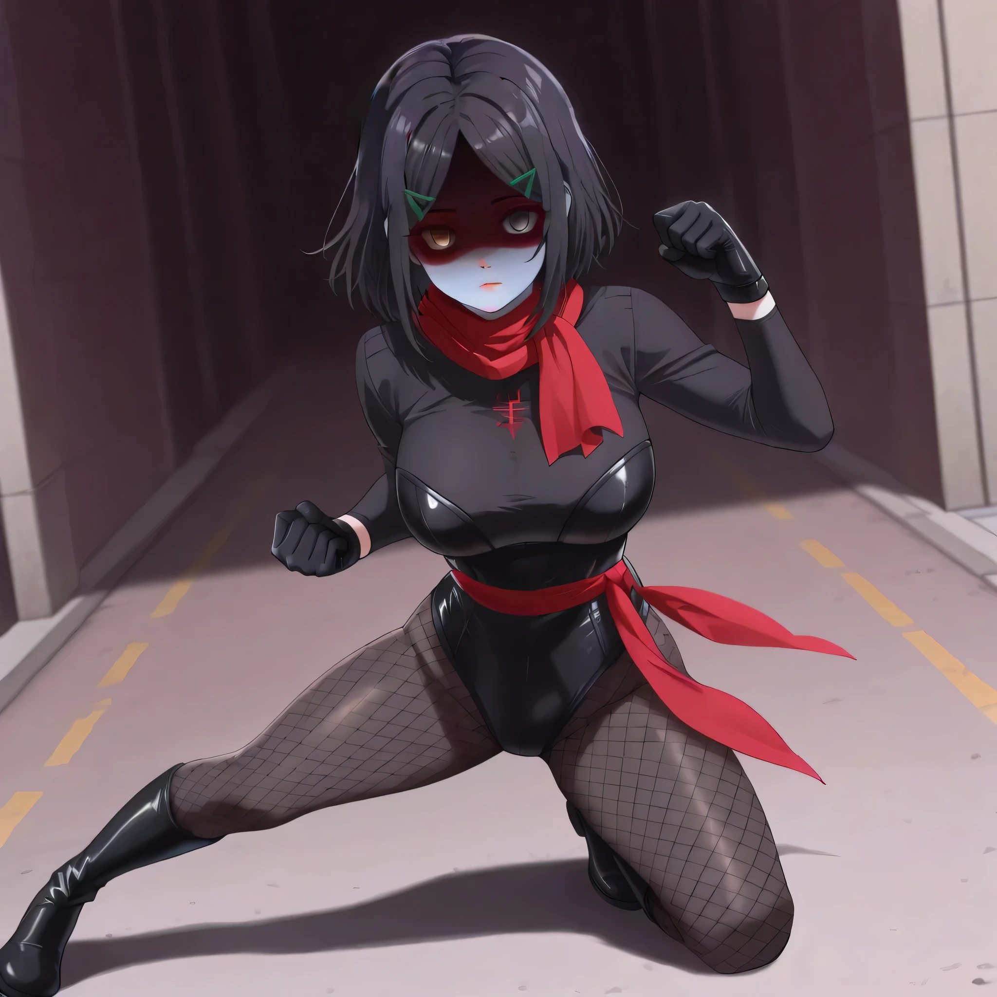 angel usukubo, short hair, bangs, black hair, medium hair, parted bangs,