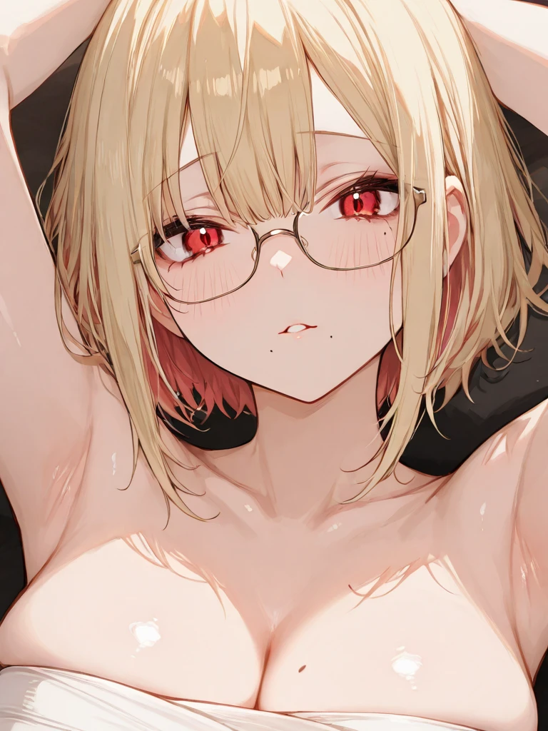 { masterpiece : best quality : high resolution : unity 8k wallpaper : illustration : beautiful detailed eyes : extremely detailed face : perfect lighting : extremely detailed CG } { nsfw : hentai } {half-monochrome} { dark horror theme } { in a dark Otaku messy room } { possessed Futaba Sakura : long hair : glasses : Glowing red eyes : perfectly small shape breast : perfectly fit body : naked : crazy perverted expression ; crazy eyes : grin : sweating : } { masturbating : on the bed }