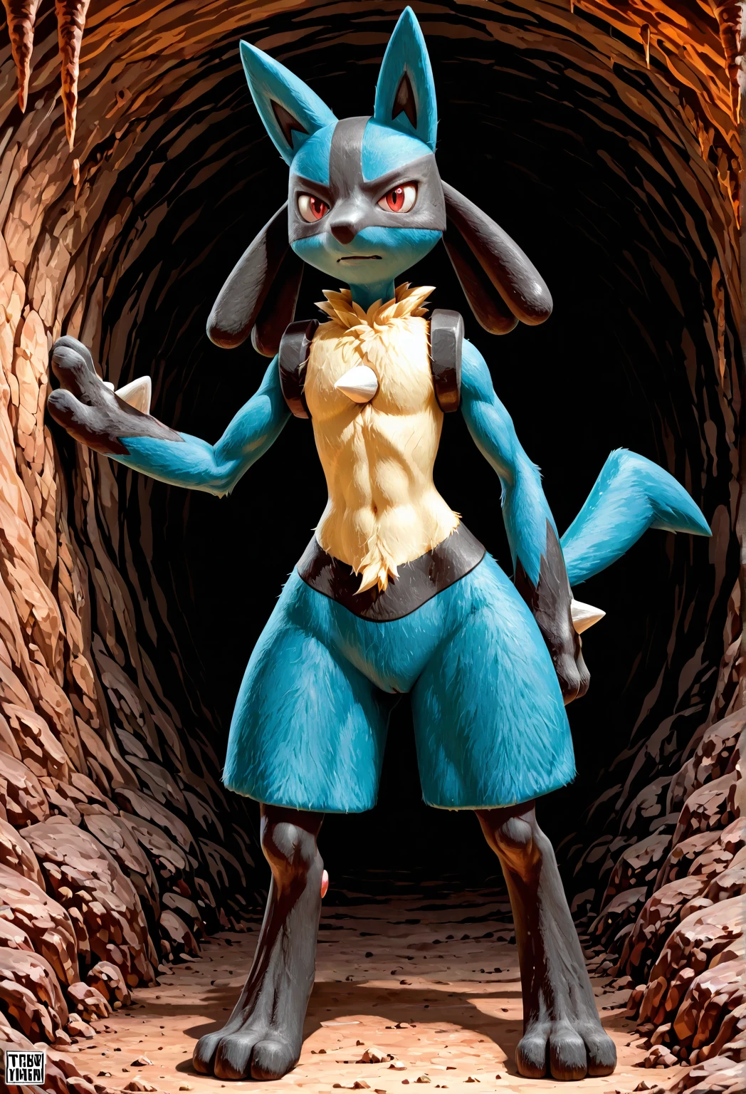 anime style, masterpiece, lucario_(pokemon), looking at viewer, standing in forest,