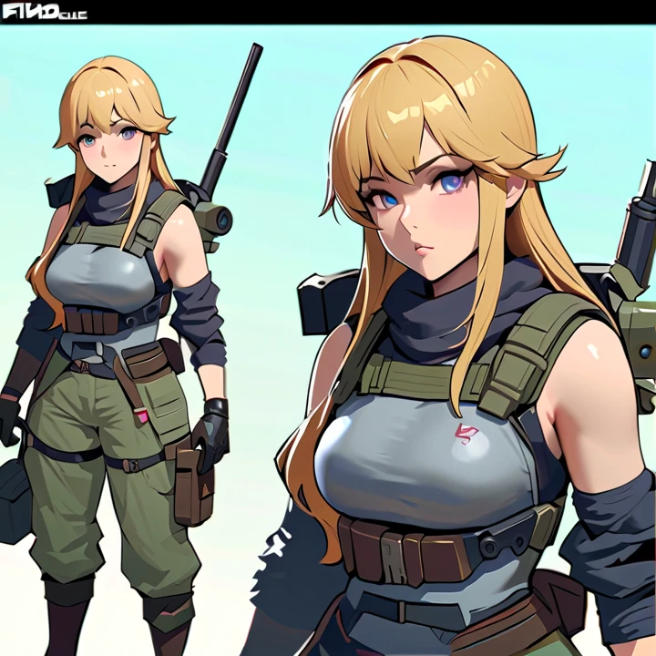 vhsKeeper, 1girl, weapon, gun, solo, chewing gum, blue pants, gloves, assault rifle, bulletproof vest, holding, holding weapon, long hair, pants, holding gun, scarf, rifle, v, spikes, hat<lora:vhskeeper-pynoise:1>