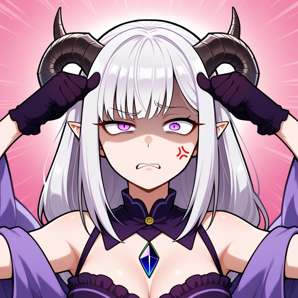 Anime girl with white hair and purple eyes in a black bra, white horns queen demon, Succubus bonito, divindade de cabelos brancos, portrait of a female demon, Succubus em vestido curto apertado, anime demon, Succubus no retrato do vestido de sol, Demon girl, Beautiful elegant demon queen, succubus, godess do mal, Rainha do Submundo, demon woman, detalhes, peitos grandes e sexy, olhos chamativos e cilios grandes, olhar malvado, garota malvada, olhar sedutor