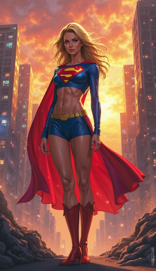 The amazing She-Hulk, dressed in a Supergirl costume and cape.