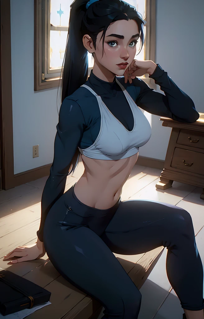 Futanari in tight exercise clothing with volume in legging pants and large breasts in sports bra --auto --s2