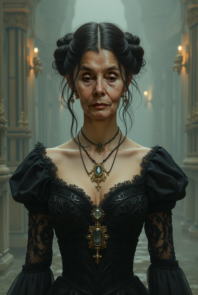 An old Victorian lady with an evil look looks at the camera in a gothic setting, (((sexi))) (((nsfw))) DARK VISIONS, RICH IN DETAIL, MASTERPIECE