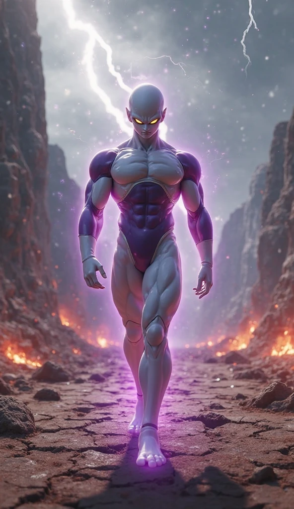 um close up de um homem com um corpo branco e olhos vermelhos, musculoso!! scientific fiction, muscular character, an epic anime of a energy man, epic digital painting, forte e imponente, epic digital art illustration, musculoso e aterrorizante, muscular male hero, pose poderosa, dramatic powerful pose, Ultra instinto, Detailed lighting and thunder, caracteres musculosoes, musculoso! Branco