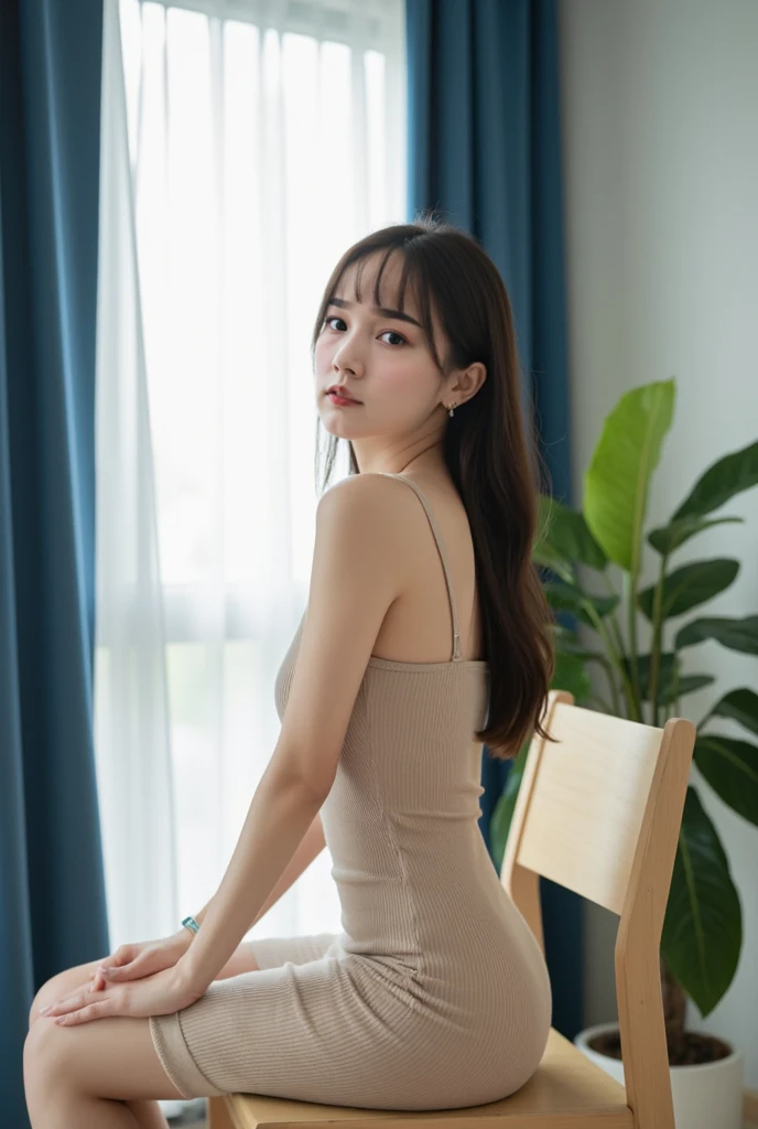 (masterpiece:1.3), (8K, Realistic, RAW Photos, Highest quality: 1.4), (Medium Hair:1.3),, Silk Hair, ボブカットUltra High resolution, Ultra-realistic, High resolution, ２Male office lady:1.5, Tight pants、From behind, Long Hair, From below, back of head:1.5,Walk through the office:2,Holding the bag in your hand,Back view:1.5,blazer:1.5, Calm woman, ((Huge breasts, Big Breasts:1.3)), beautiful, smile, (bright:1.3), (Highly detailed face:1.2), fine grain, double eyelid, 日本のbeautiful女性, slim:1.9, thin, Oily skin, Shiny skin