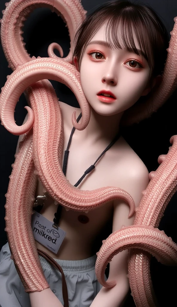full body, molesting by tentacles, , A korean young girl is tied by tentacles, 15yo, koryoung girl with tentacles around her, Tentacles are touching the crotch, Tentacles grab the buttocks, tenrab her, small breast, petite figure hair, nudity, molested by tentaclirl in, Chained, Rough breath, Invite sexual expressions, Frightened lot, exposed, punishment, defeated,１Huge octopus, In the sea
