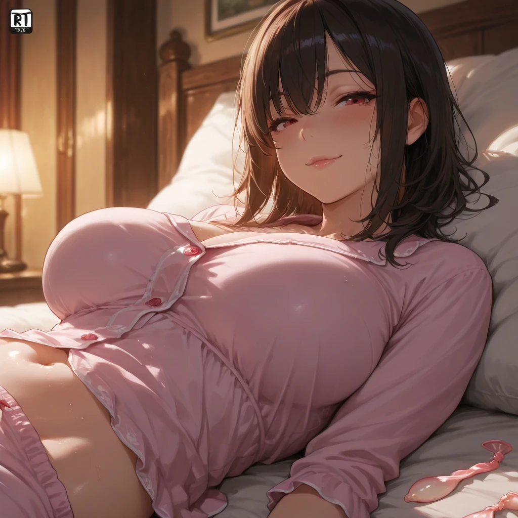 In 8K、Highest quality、masterpiece、Ultra-detailed、Ultra-high resolution、((1 person))、With a girl、Black-haired、Straight and long、Medium Chest、(((On the bed)))、Red face、White underwear、Cover your chest with your hands、Big eyes
