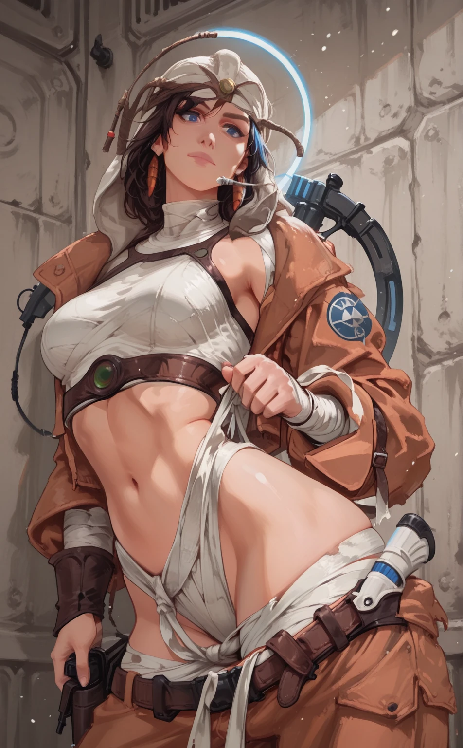 Bigboobs，cropped shoulders，knee length socks，Stand up，egyption，Exotic clothing，Bandages，Bound by bandages，shackle，srestrained