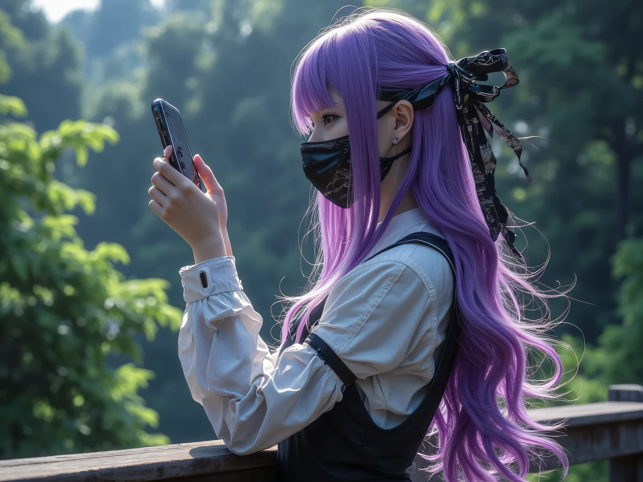 1girl, black shirt, purple hair Make the real face of the body beautiful and eyes beautiful pictures like photograph make it bright and smooth