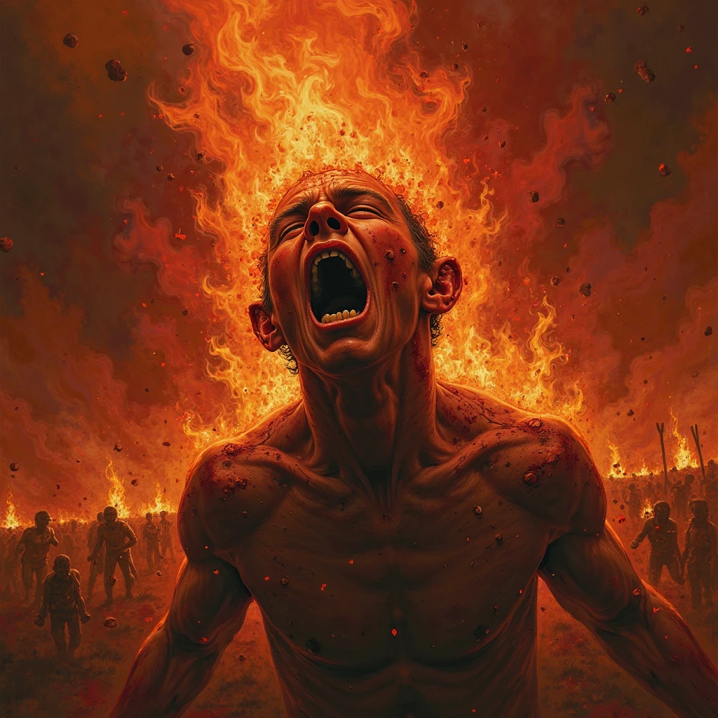 Hello with male people burning in it