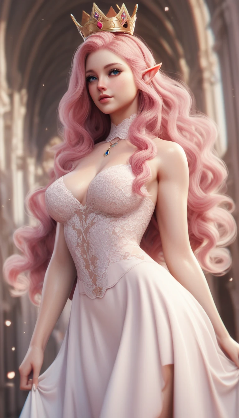 1 girl, (Improved quality: 1.4), (high quality real-textured skin), very long hair, Wavy, body (bodys perfectos: 1.1), bright pupils, long eyelashes, smile, photorealistic hyperrealism, cinematic lighting, projected insertion, surrealism, hiper HD, masterpiece, 16k, ballet, luxurious, princess ballet, slim, medium breasts, White skin, Functional, big breasts, smile, pink lips, Red cheeks, captivates the audience
