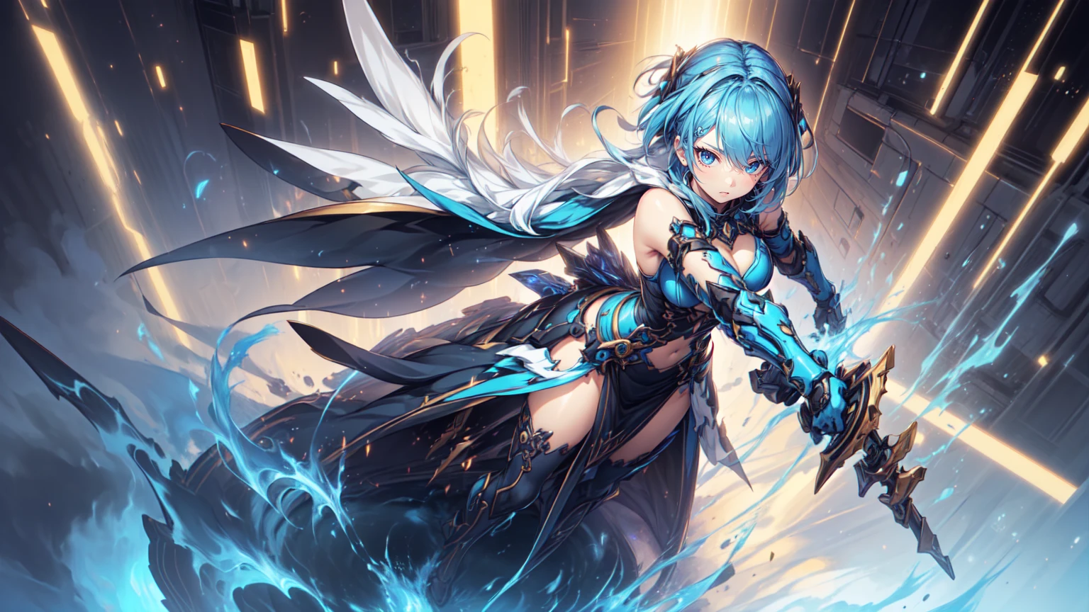 最high quality、high quality、Simple Cloth Armor、10Year-old girl adventurer、Dark underground labyrinth、Being engulfed in a translucent, jelly-like substance、Shorts、Equipped with a dagger and a shield