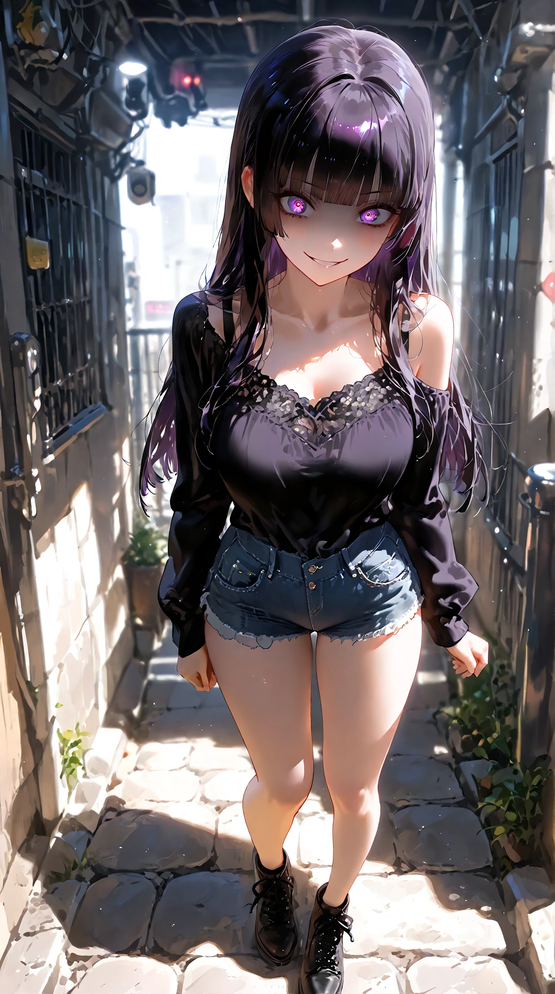 masterpiece,Big Breasts,beauty,Purple glasses.Black Hair,Side Ponytail,Sticking out tongue,Tube top,breast enhancement