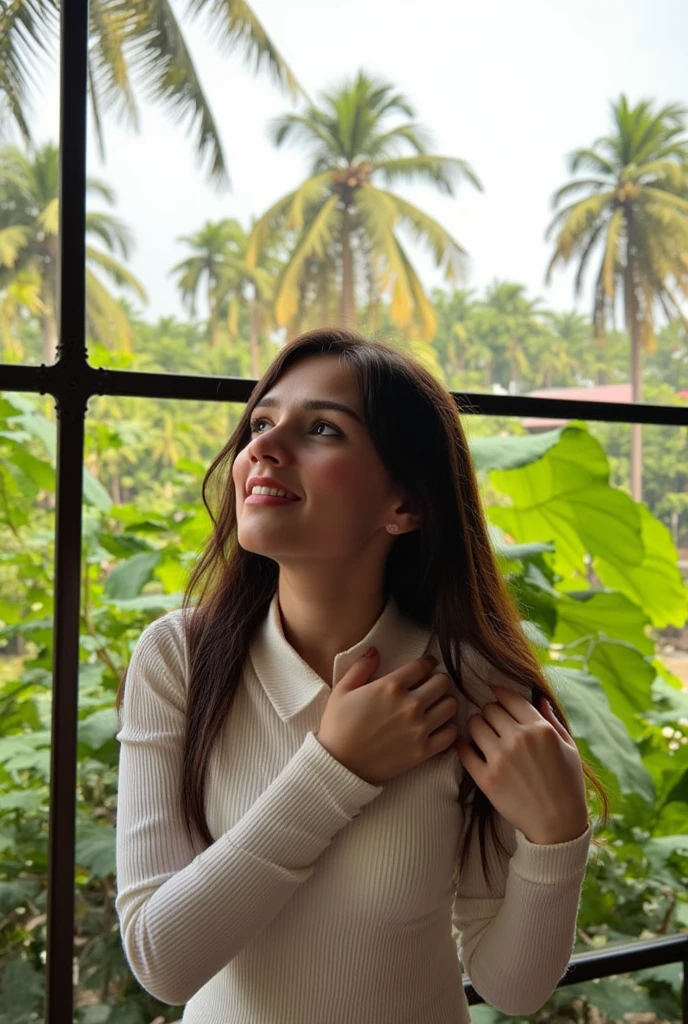 a beautiful detailed sunset in the background, a girl sitting on a park bench, long wavy brown hair, detailed facial features, delicate skin, wearing a white dress, peaceful expression, lush green garden surrounding the bench, warm golden hour lighting, intricate details, high quality, photorealistic, 8k, vibrant colors, cinematic composition