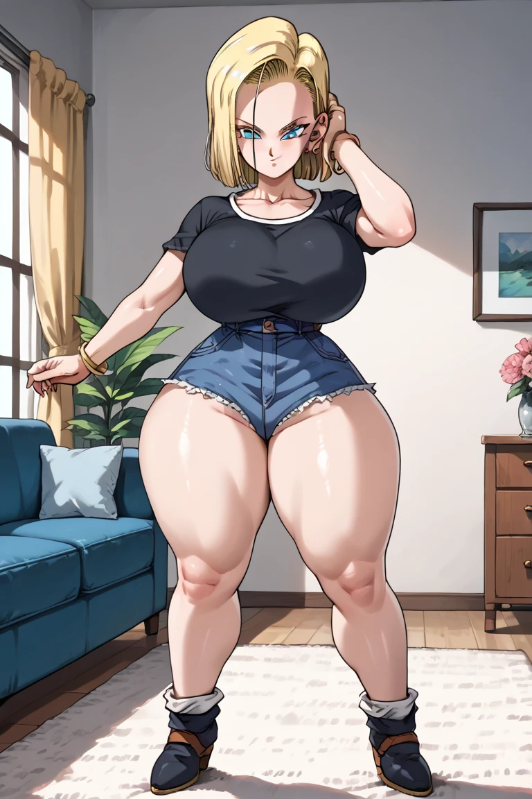 1girl in, Blonde hair, short hair, wide hips, thick thighs, Bursting breasts, camouflage, tattoos