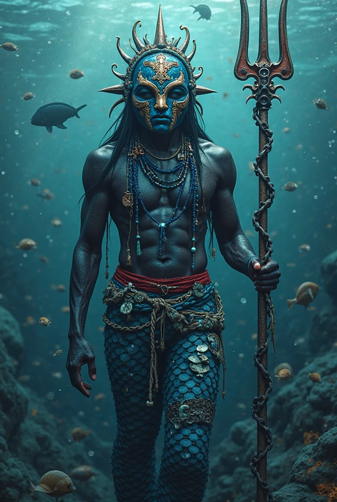 Fundo de piscina de cactos voadores, homem com olhos com formato de bocas, orelhas de elfos, mulher azul e com cabelos de fogo, surrealist plastic clothes, in a post-apocalyptic scenario