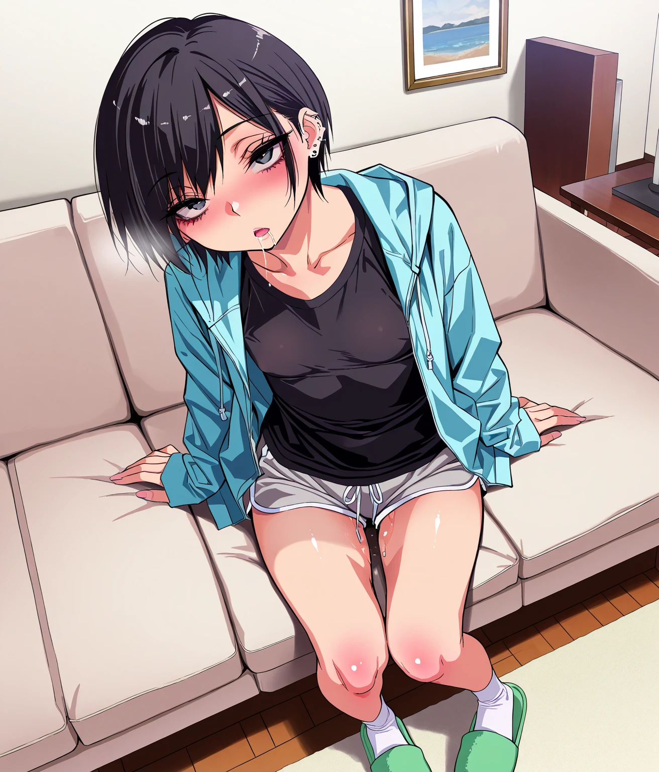 Close-up of pussy、giant pussy,Adult women、animeキャラクター、anime、エロanime、変態anime、naked、bed、Sit with your legs apart、I can see your pussy、Squirting、Love juice drips、Sigh、Masturbation、Finger masturbation、blush、sexy、spread pussy,rubbing pussy by hand、Insert your finger、Send by extraction、gifmovie、movie、Black Hair、short hair