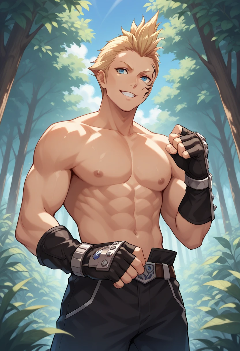 Showing off his muscular muscular back, red skin, bright red skin, the boy blushed shyly , rosy skin, shiny skin(muscular thigh muscles )( anime style, art) (photo angle from bottom up) (photo angle from the ground upwards) [Anime photo][highest quality photo][4k,HD photo quality ],  (muscular thigh muscles, firm thigh muscles, muscular thigh muscles, sinewy thigh muscles, giant thigh muscles, strong leg muscles, muscular hamstring leg muscles)(thigh), muscular, calloused, sinewy, giant) , Garfiel Tinsel,fun, happy, huge body, muscular and muscular, bodybuilder, bodybuilding, standing, lots of sweat flowing down, topless, shirtless, hot sunny, 8 pack abs , short hair , green eyes, Side View ,cum, cumming, huge penis, huge erect penis slipping out of loincloth, large penis, long penis, showing his fully erect penis, cumming with erection, no clothes, torn clothes,, cum coming out of penis,cum in chest, cum in abs, cum in penis, cum in thighs, penis squirting cum, semen coming out of penis, flexing biceps, sex with another male, 2boys, missionary sex, cum in ass, 