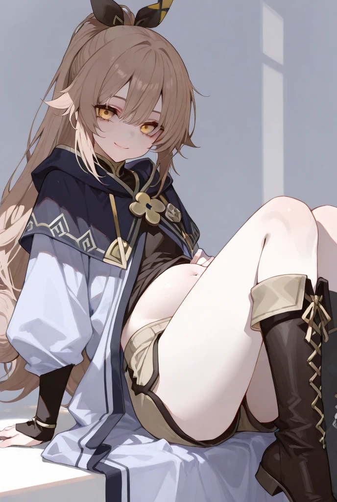 anime, masterpiece, cute girl, no panties, spread legs, lying on back, short skirt, white knee high socks, big , bronze hair, long hair, (hime cut:1.4), (embroidery breastplate, metal accent cape, thighhighs, pussy juice, detail, 4k, sexy, good pupil, 4k, detailed