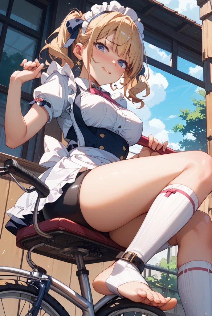 ((anime:1.25)),((best quality)), ((highly detailed)),(((sketch:))) extremely detailed face, beautiful face,((1girl)),((solo)),(shiny skin),(((full body))),(looking at viewer:1.25), hmtr, ((twintails)),((yellow hair,blonde hair)), ahoge, hair bow, red bow, collared shirt, (white jacket), (white bow), (long sleeves), ((frills)),(pleated skirt) (black skirt),(thick thighs),((skirt lift:)),(huge breasts),((curvy:)),(((pussy:1.35))),(bottomless),((outdoors:1.25)),,,((park,bench:1.5)),((sitting:1.35)),((sit on bench:1.35)),((nose blush:1.22)),(angry,bad mood,:0.95),:o,, BREAK thighhighs,((white thighhighs:1.15)),,BREAK (dark brown footwear:1.15),,((spread legs:1.35)),arms behind back