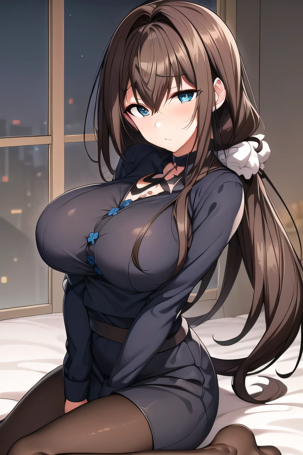 a nude cartoon depiction of a sexy, red haired woman in a maids outfit, 1girl, breasts, solo, green eyes, long hair, looking at viewer, maid headdress, red hair, short sleeves, dress, frills, blush, white background, bow, black dress, simple background, puffy short sleeves, breasts apart, black bow, covered navel, puffy sleeves,NSFW