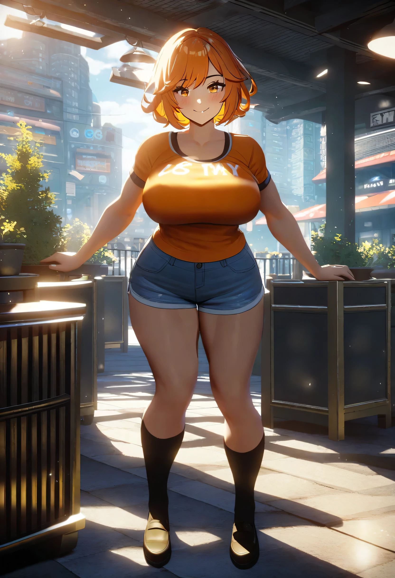 (masterpiece, Highest quality, Detail view, High resolution), ((One girl, alone)), ((Huge breasts, Large Breasts, Slim waist, Long legs, Healthy Body, Toned body)), ((whole body, Close-up view)), ((Are standing)), ((Looking at the audience, Facing the audience)), Office Environment, ((Fair skin)), Oily skin, ((Large Breasts, Mature Woman, Mature Woman, Mature Woman)), (Fine grain, Good Eyes, よりGood Eyes), ((Are standing)), (Orange Hair), ((Casual clothing)), (Huge breasts), (Long Hair), ((Mature Woman)), (Visible cracks), (Orange eyes), (choker)