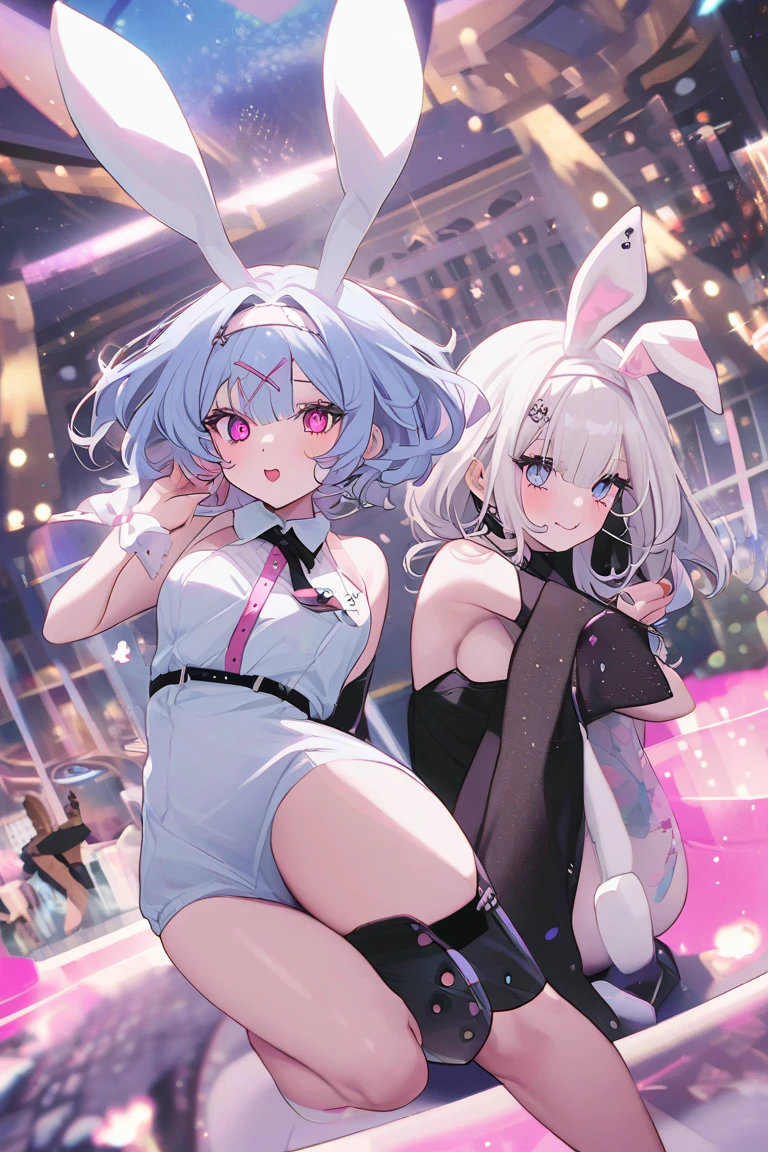 Browsing Caution,masterpiece,Highest quality,High resolution,Very detailed,Cowboy Shot, One girl, Shiro \(no game No life\),Long Hair,Gradient Hair,Flat Chest,blue eyes, Black choker, Black leotard,See through,Micro Mini Skirt,Removable sleeves,Fishnet tights,Faces of Expectation,In heat,Ecstatic expression, Dark bedroom at night,Seduce,Sexy pose,Love juice drips from the crotch