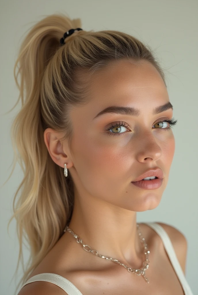 un primer plano de una mujer con un vestido blanco y un collar, retrato de kim petras, sydney sweeney, inspired by Károly Lotz, ellie victoria gale, Retrato de Sophie Mudd, foto de perfil en la cabeza, Olga Buzová, Dasha Taran, mirando hacia un lado, Kailee Mandel, por Emma Andijewska
