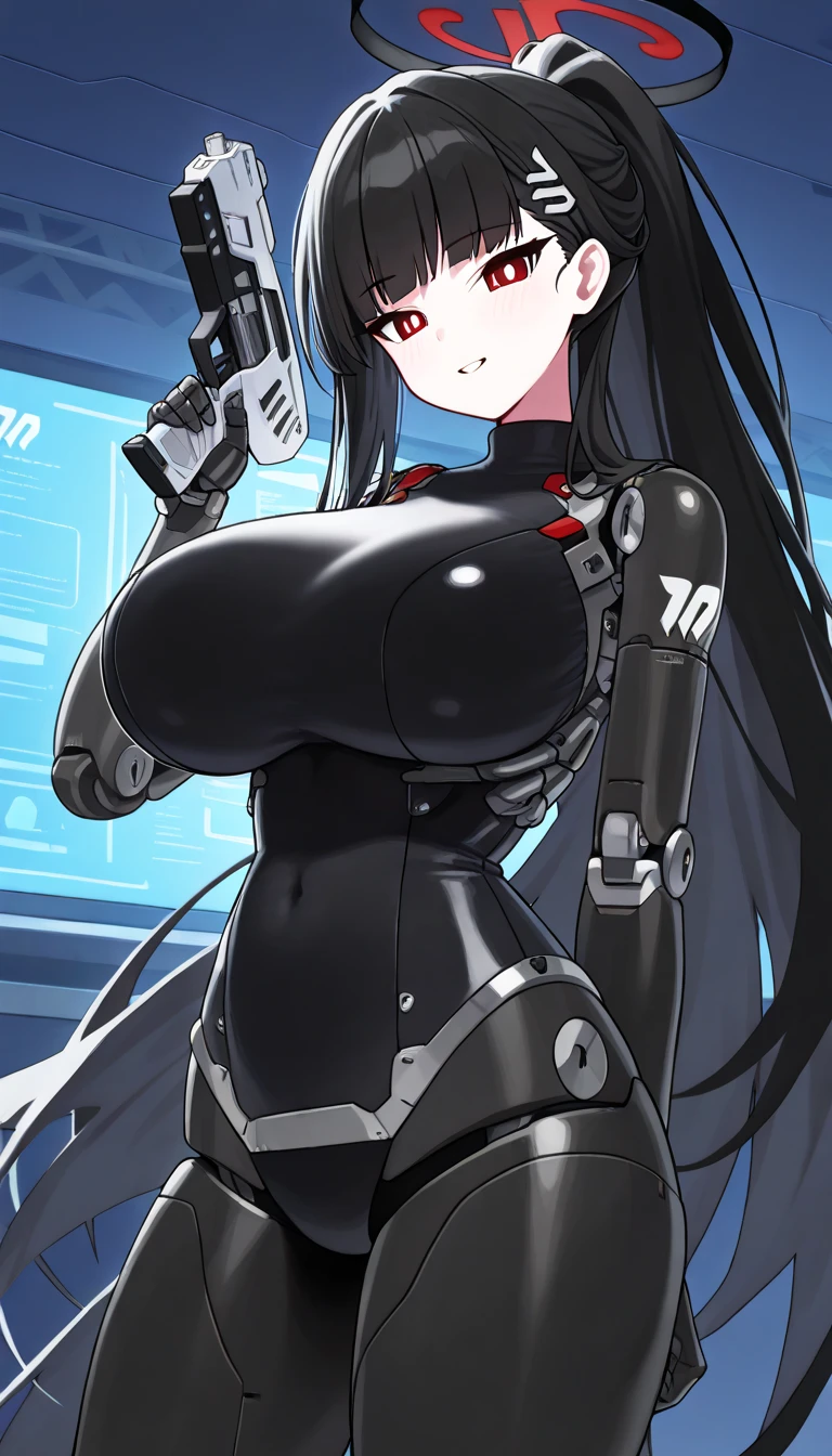 solo,1 girl,standing,whitebackground,kneeup,robot,mecha,science fiction,weapon,gun,paleskin,blackhair,blackcolors,purplecolors,edgy,spooky,emo,anime,style,waifu,background,holding,weapon,mechagirl,animegirl,gundamgirl,sexy,sexygirl,explicit,titsout,noclothes,ecchi,hentai,blackbodysuit,sexybodysuit,sexypose,azurlane,kantai collection,digitalart