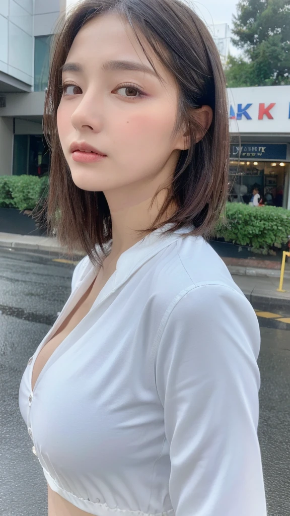 ((Best Quality, 8k, Masterpiece:1.3)), Focus:1.2, Perfect Body Beauty:1.4, Buttocks:1.2, ((Layered Haircut, Breasts:1.5)), (Wet Clothes:1.1) , (Rain, Street:1.3), Bandeau Dress: 1.1, Highly Detailed Face and Skin Texture, Fine Eyes, Double Eyelids, Whitening Skin, Long Hair, (Shut Up: 1.3)
