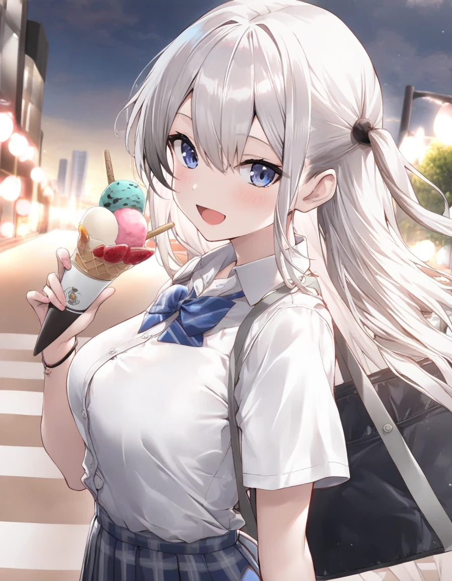 Gray Hair、cute、beauty、high school girl、Popsicles、