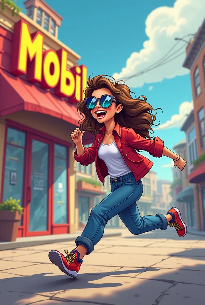 Create an image of Jennette McCurdy, the radiant pin-up star, gracefully riding a sleek rocket up in the sky, clad in a tiny, vibrant green top and equally cute denim shorts. The label of the army uniform she wears adds an alluring edge to her outfit. Below her, the cityscape is nestled among fluffy clouds, its buildings and streets Bathed in soft lights that accentuate the atmosphere of this high quality illustration. Jennette's hair, an auburn cascade, is caught by the wind as she confidently grips the rocket handle, her expression full of determination and excitement. The detailed lines and colors showcase the pin