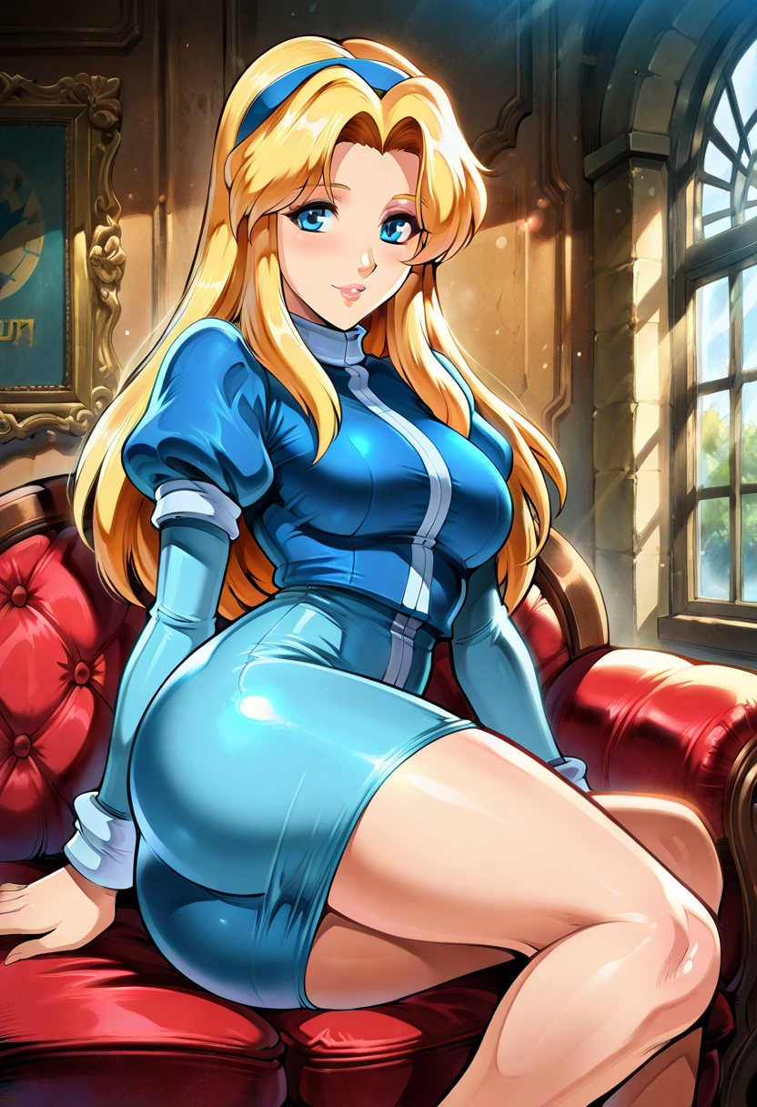 (masterpiece, best quality, 4K, Reality, Movie, Super detailed), Wide-angle lens, whole body, Perfect anatomical structure, Curvy body, Perfect eyes, Perfect hands,(Huge breasts、Cleavage, cleveage、Big Ass、Thick thighs)), Perfect body、 , long and round legs, 1 girl, Blonde hair, sitting in office chair, Light blue collared shirt dress,
Camel thin belt, Taupe pointed toe heels, twist bun, Declaration ring