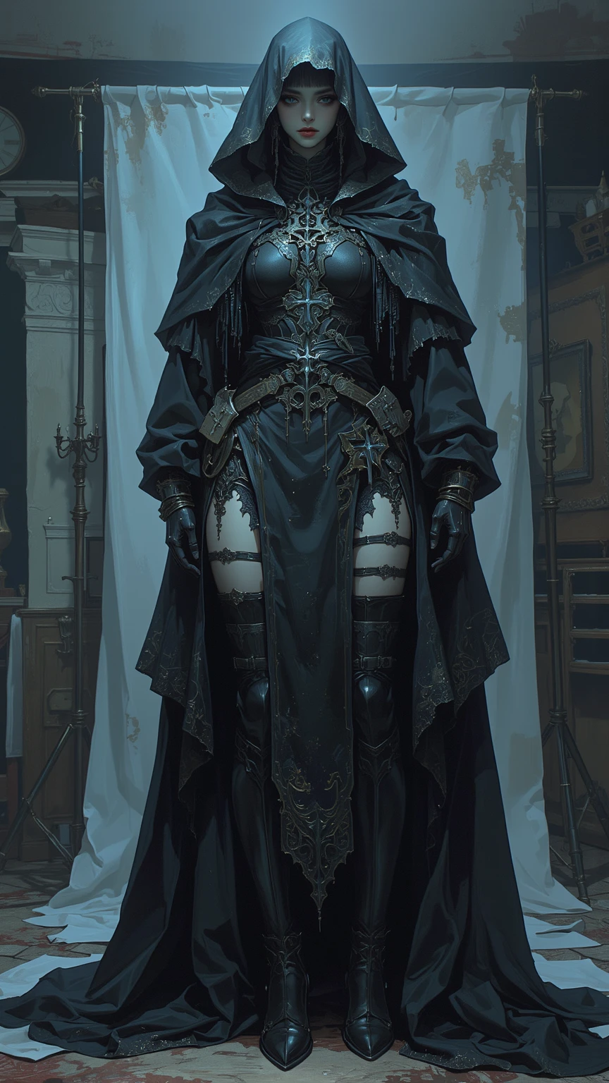 (in 8K. HDR.Hyper-Realism、Masterpiece 1.4、Live Photo 1.4, Best quality1.4, Ultra Detailed 1.4、masterpiece:1.4、Insanely detailed、Perfect Shading、Solo Photography、Nikon nffsw.50MM lens、full body photographed)(((Gothic lolita、horor、necronomicon、skeletal,skull,girl、mid night、Dim cemetery、Midnight Cemetery、A Necromancer、、Whole body bloody、、full body picture 1.5)))(((FEMALES, 18year old、Small face 1.4、a short bob、Bangs on the forehead、A darK-haired、Five Fingers.)))、(uscular body、zombie、guts,intestine、pale ,pale skin、dead body、Detailed skin with visible pores、extremely detailed and beautiful face、Detailed skin)、RoseBackground