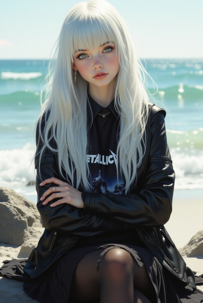 Beach,Look up,long white hair,Dark