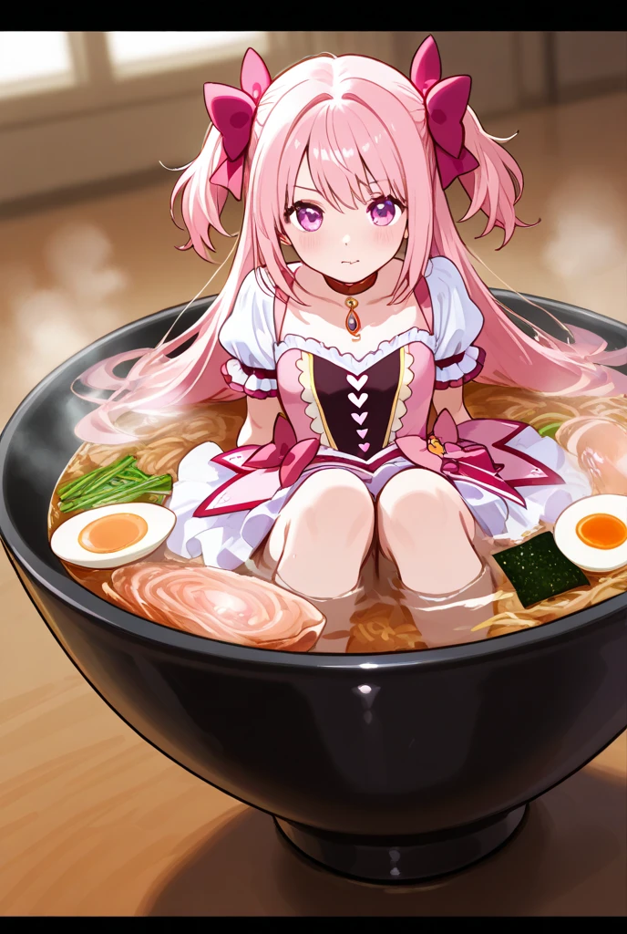 Masterpiece, Solo, Slender face, Long eyelashes, Elongated, (Straight hair : 1.3), (Red eye: 1.3), (Pink hair White mesh: 1.2), Climax eyes, large cleavage, Slim, Angle from above, Inn, Light blue lace separance lingerie, On tatami mats, Squatting, legs wide open, crotch, mouth wide open, sweating, sausage sandwiched between chest