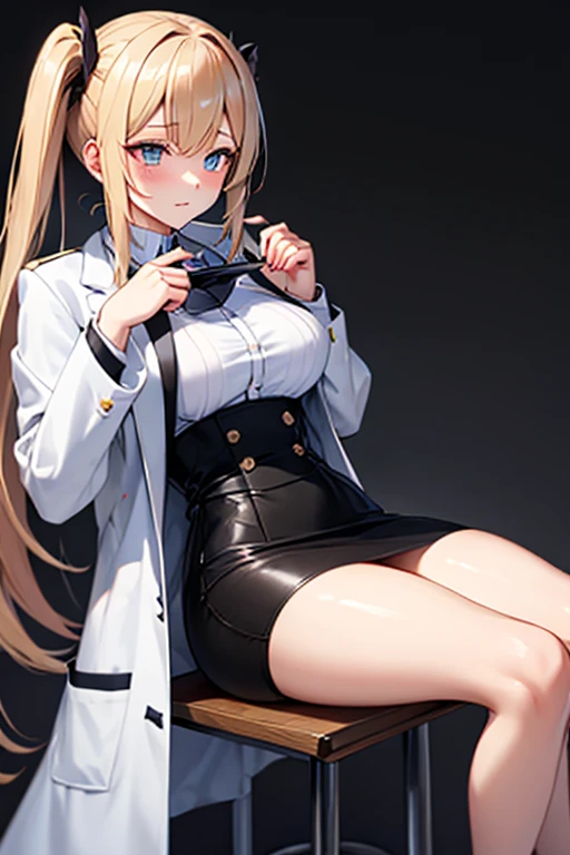8K、4K,、high-level image quality、top-quality、supreme１People Girls,hightquality,A detailed face、A detailed eye、Detailed nose、Detailed mouth、 Beautiful expression, ((masuter piece)), ((High resolution)), ((Best Quality)), detail, (Excited face.Very happy,), ((Sweaty skin、Lustrous skin)), (Nurse:1.3、Stockings:1.3)、 girl with, a blond, (Half Twin Tail)、((sit a chair:1.5))、fair white skin:1.3、、Smaller chest, cinmatic lighting, perfectly shaded,(((Hospital Room:1.2))), Realistic lighting with shades,Reflecting the whole body