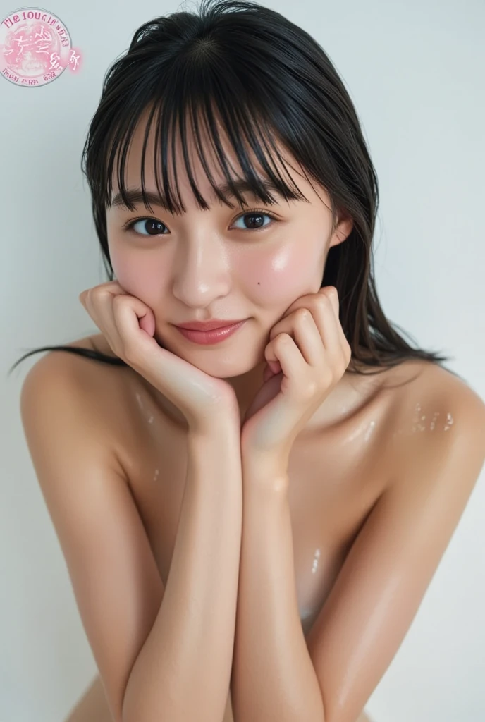 Highest quality、8K、masterpiece、Ultra-high resolution、Clear photos、Realistic、Professional Lighting、Natural light、very cute:1.6、beautiful girl、So cute!、(Baby Face)、Laugh shyly、Very short hair、(Small breasts、Flat Chest:1.6)、Large erect nipples、(Hide your nipples)、(slender)、slenderなボディ、Narrow waist、A sexy pose that captivates the viewer、(I take a shower:1.2、Dripping Water)、(Soaking wet)、Glowing Skin、Wet Hair、Head to knee photo:1.6