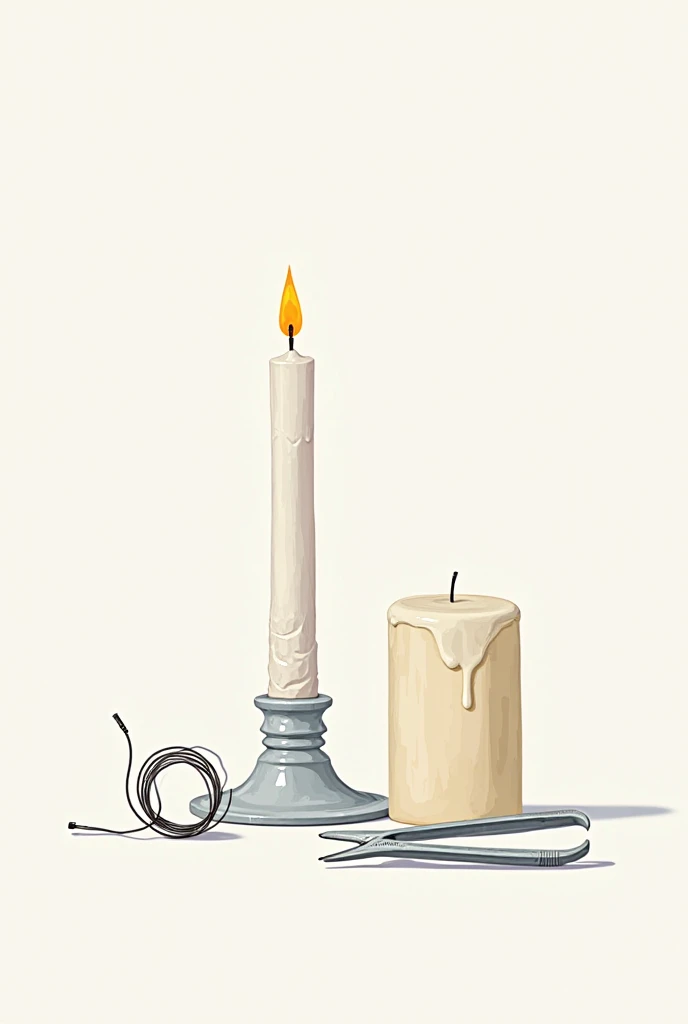 Draw a screwdriver drilled in a slab of wood and the pointed nib of the crewdriver is used to place a candle generate high quality image, black and white line art image