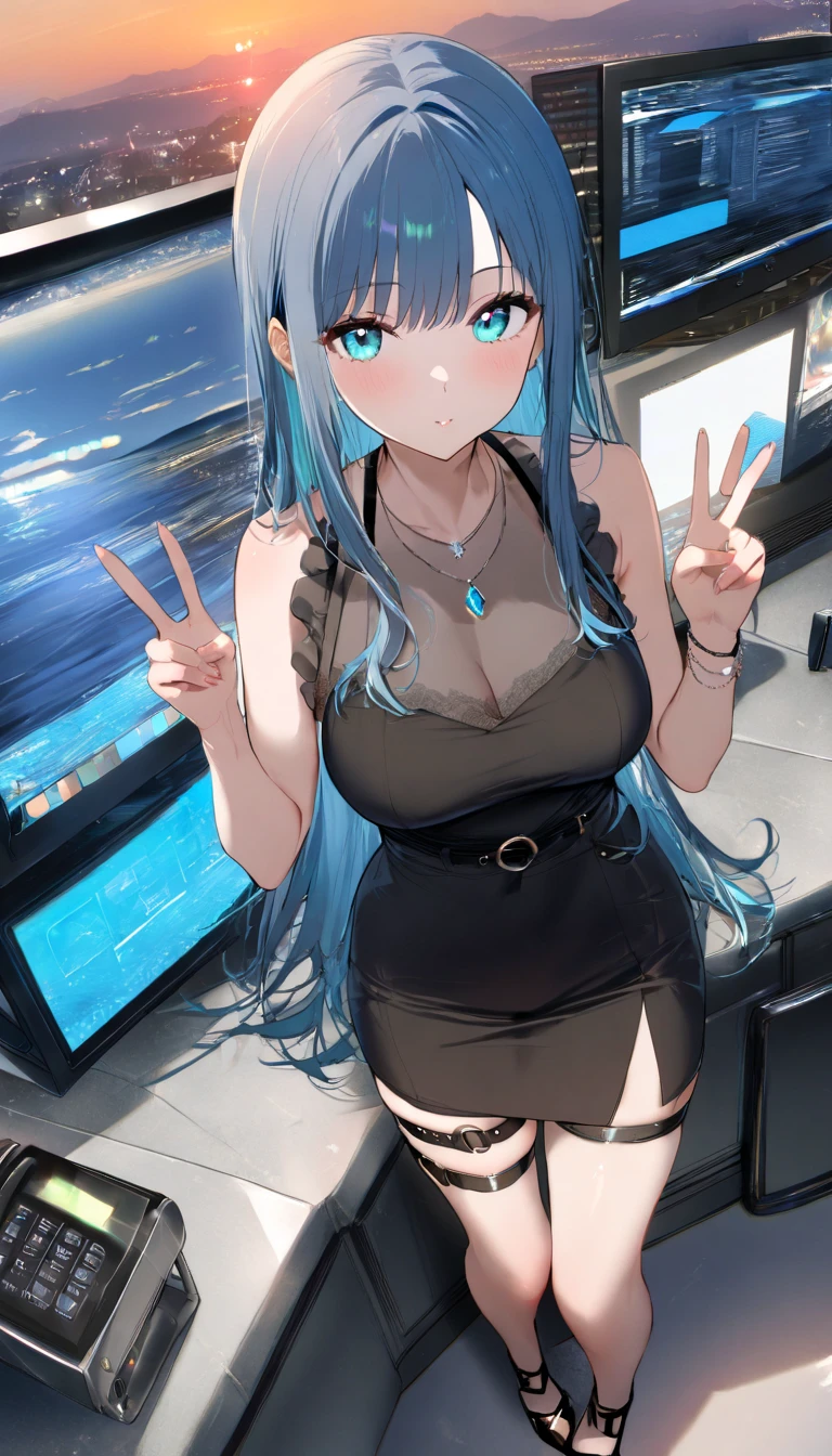 Loslyn aka Roslyn Long Hair Blurred Color Cute Bikini Wallpaper Fantasy Tower Character。She is wearing a bikini and taking a selfie with her mobile phone。gray look hair colour.